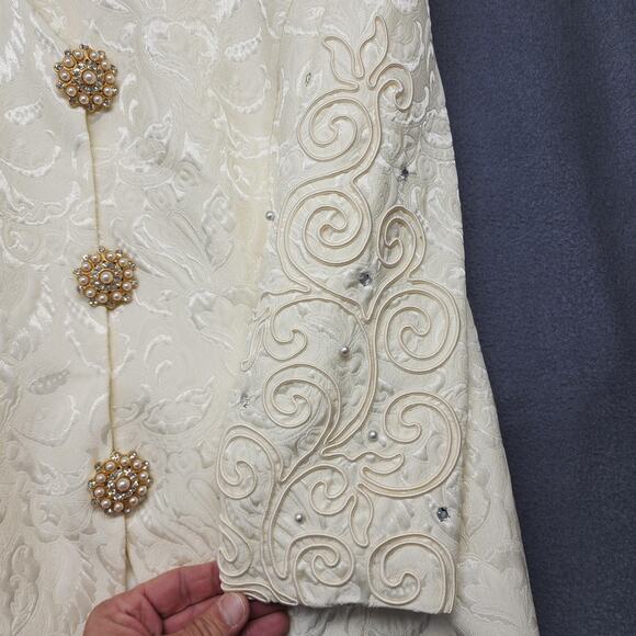 Karen Lawrence by Matthew Brocade Evening Jacket Womens 16 Ivory Beaded Pearl - Picture 9 of 9